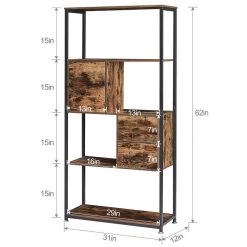 12 in. Wide Bookcase with Drawer/Storage Cabinet/Door, 5 Tier Industrial Wood Bookshelf Display Shelf Organizer, Brown by VECELO -Camaflexi Shop brown vecelo bookcases bookshelves khd jyx b03 4f 1000