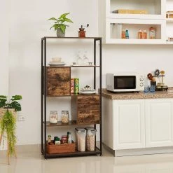 12 in. Wide Bookcase with Drawer/Storage Cabinet/Door, 5 Tier Industrial Wood Bookshelf Display Shelf Organizer, Brown by VECELO -Camaflexi Shop brown vecelo bookcases bookshelves khd jyx b03 fa 1000