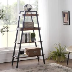 13 in. W 4-Tier Metal Ladder Shelf, Multifunctional Ladder Bookshelf Plant Flower Stand Storage Rack Shelves Bookcase by VECELO 16 13 in. W 4-Tier Metal Ladder Shelf, Multifunctional Ladder Bookshelf Plant Flower Stand Storage Rack Shelves Bookcase by VECELO -Camaflexi Shop brown vecelo bookcases bookshelves khd xf flcs01 brn 44 1000