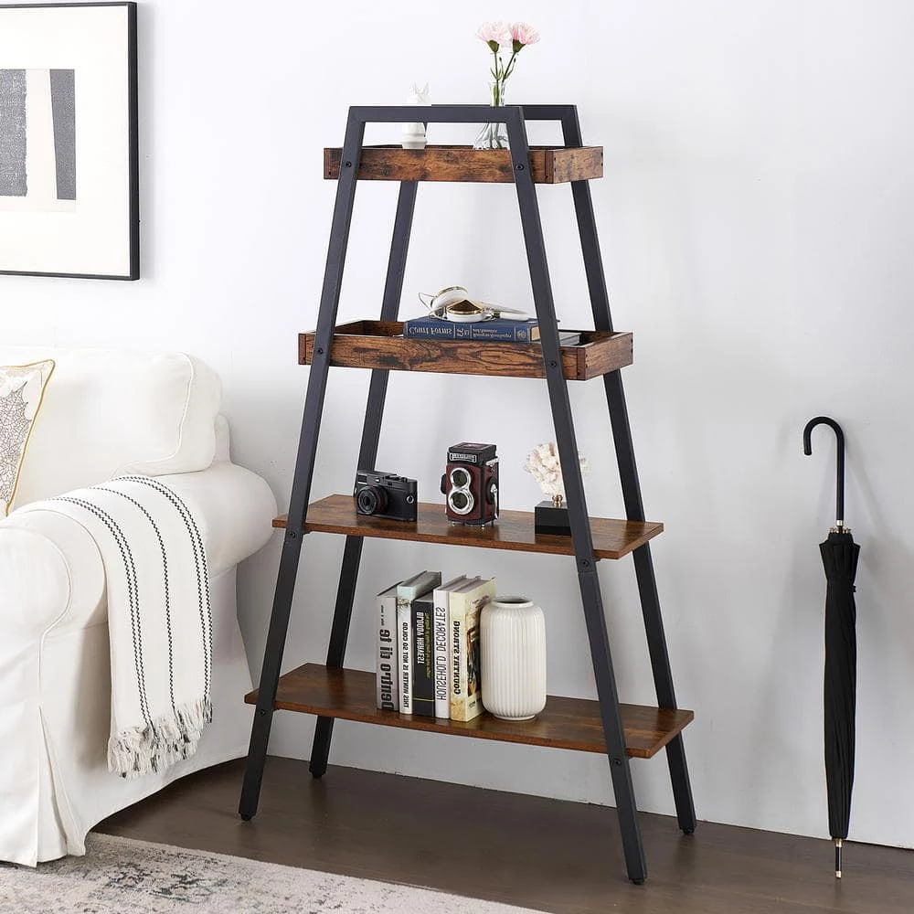 13 in. W 4-Tier Metal Ladder Shelf, Multifunctional Ladder Bookshelf Plant Flower Stand Storage Rack Shelves Bookcase by VECELO 5 13 in. W 4-Tier Metal Ladder Shelf, Multifunctional Ladder Bookshelf Plant Flower Stand Storage Rack Shelves Bookcase by VECELO - Image 3