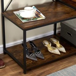 Coat Rack Shoe Bench, Rustic Brown Hall Tree with 7 Hooks Entryway Storage 4-Tier Shelves and 1-Tier Shoe Shelf by VECELO -Camaflexi Shop brown vecelo coat racks khd xf cr02 brn 44 1000