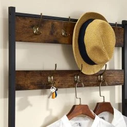 Coat Rack Shoe Bench, Rustic Brown Hall Tree with 7 Hooks Entryway Storage 4-Tier Shelves and 1-Tier Shoe Shelf by VECELO -Camaflexi Shop brown vecelo coat racks khd xf cr02 brn fa 1000