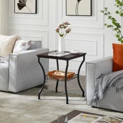 39.4 in. Dark Brown Metal Frame End/Coffee/Side Table Set, Vintage with Storage Shelf for Living Room (Set of 3) by VECELO -Camaflexi Shop brown vecelo coffee tables khd xf lrs01 brn 44 1000