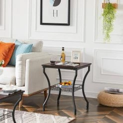 39.4 in. Dark Brown Metal Frame End/Coffee/Side Table Set, Vintage with Storage Shelf for Living Room (Set of 3) by VECELO -Camaflexi Shop brown vecelo coffee tables khd xf lrs01 brn fa 1000