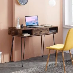 Computer Home and Office Laptop Table, 18.9 in. Rectangle Brown Wooden Study Desk with 3-Drawer Laptop Desk Open Shelf by VECELO -Camaflexi Shop brown vecelo computer desks khd jyx cd02 brn 31 1000