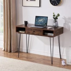 Computer Home and Office Laptop Table, 18.9 in. Rectangle Brown Wooden Study Desk with 3-Drawer Laptop Desk Open Shelf by VECELO -Camaflexi Shop brown vecelo computer desks khd jyx cd02 brn 44 1000