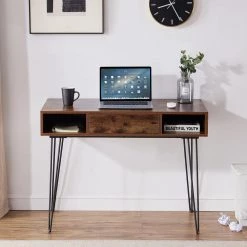 Computer Home and Office Laptop Table, 18.9 in. Rectangle Brown Wooden Study Desk with 3-Drawer Laptop Desk Open Shelf by VECELO -Camaflexi Shop brown vecelo computer desks khd jyx cd02 brn 4f 1000