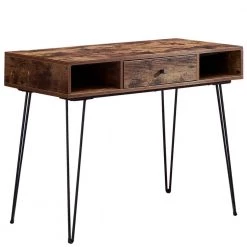 Computer Home and Office Laptop Table, 18.9 in. Rectangle Brown Wooden Study Desk with 3-Drawer Laptop Desk Open Shelf by VECELO