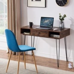 Computer Home and Office Laptop Table, 18.9 in. Rectangle Brown Wooden Study Desk with 3-Drawer Laptop Desk Open Shelf by VECELO -Camaflexi Shop brown vecelo computer desks khd jyx cd02 brn 66 1000