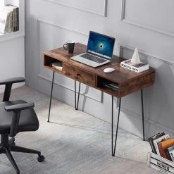 Computer Home and Office Laptop Table, 18.9 in. Rectangle Brown Wooden Study Desk with 3-Drawer Laptop Desk Open Shelf by VECELO -Camaflexi Shop brown vecelo computer desks khd jyx cd02 brn 77 1000