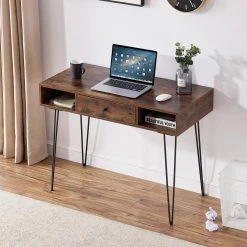 Computer Home and Office Laptop Table, 18.9 in. Rectangle Brown Wooden Study Desk with 3-Drawer Laptop Desk Open Shelf by VECELO -Camaflexi Shop brown vecelo computer desks khd jyx cd02 brn c3 1000