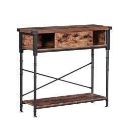Console Side Table w/ Drawers, 11.8 in. W Vintage Hallway Foyer Table w/ Rectangle Shelves, 31.5 in. H Sofa Table, Brown by VECELO