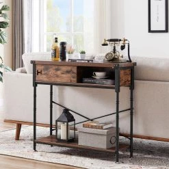 Console Side Table w/ Drawers, 11.8 in. W Vintage Hallway Foyer Table w/ Rectangle Shelves, 31.5 in. H Sofa Table, Brown by VECELO -Camaflexi Shop brown vecelo end side tables khd jyx cst04 brn fa 1000