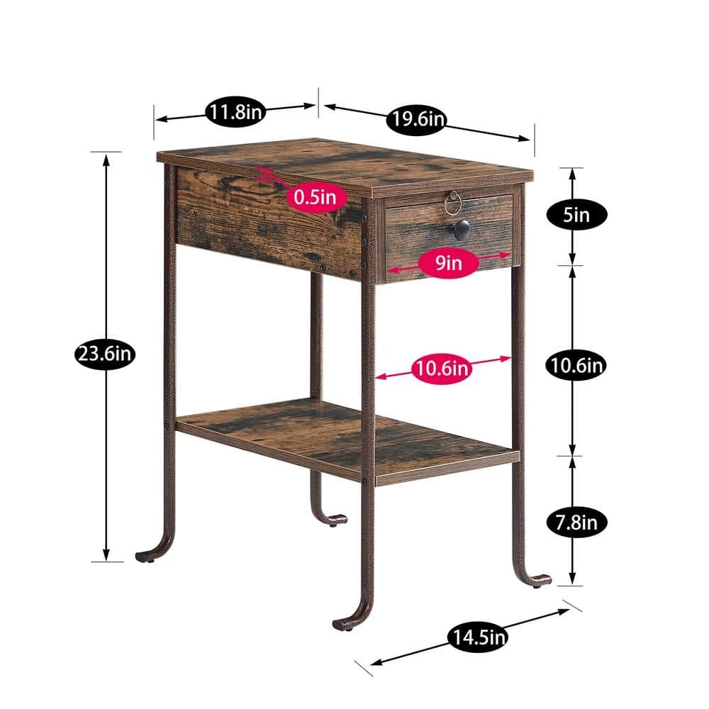 Rectangle Vintage Nightstand End/Side Table with Storage Drawer, STable Frame, Brown, 23.6 H x19.6 D x 11.8 W by VECELO 7 Rectangle Vintage Nightstand End/Side Table with Storage Drawer, STable Frame, Brown, 23.6 H x19.6 D x 11.8 W by VECELO - Image 5