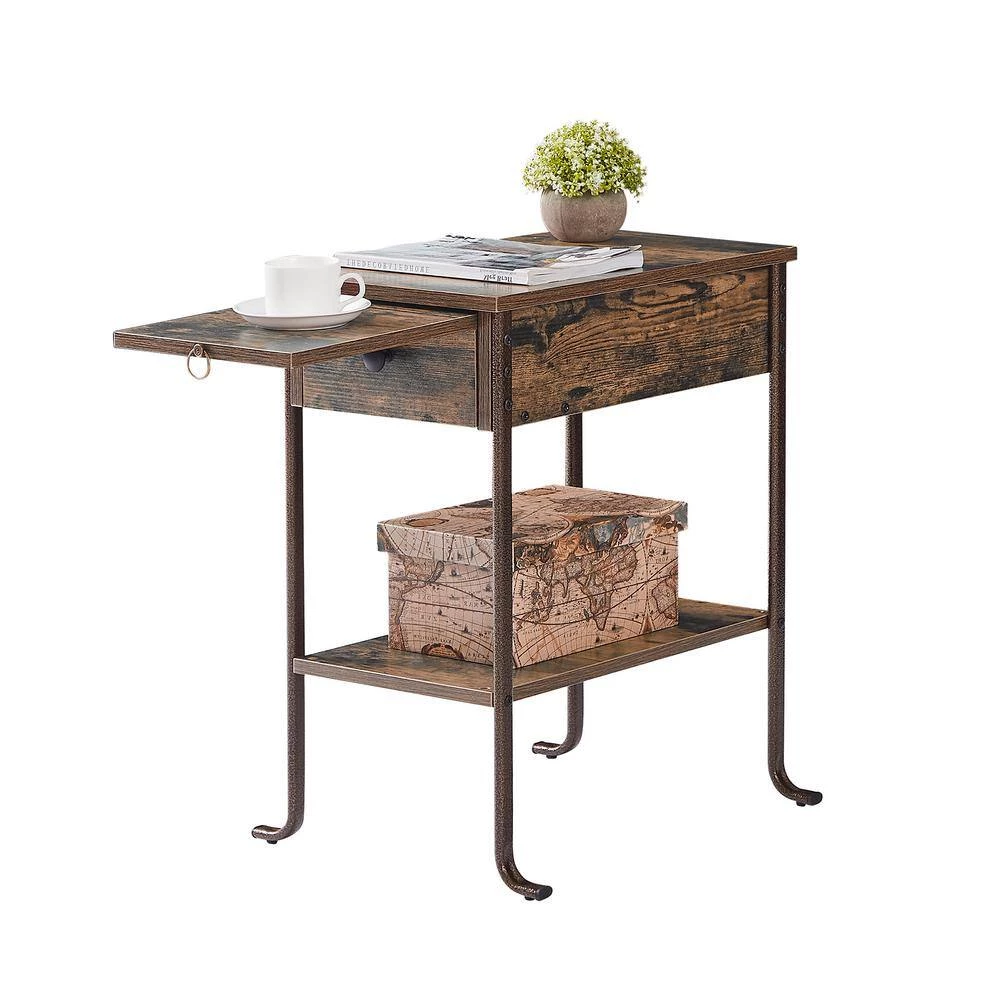 Rectangle Vintage Nightstand End/Side Table with Storage Drawer, STable Frame, Brown, 23.6 H x19.6 D x 11.8 W by VECELO 8 Rectangle Vintage Nightstand End/Side Table with Storage Drawer, STable Frame, Brown, 23.6 H x19.6 D x 11.8 W by VECELO - Image 6