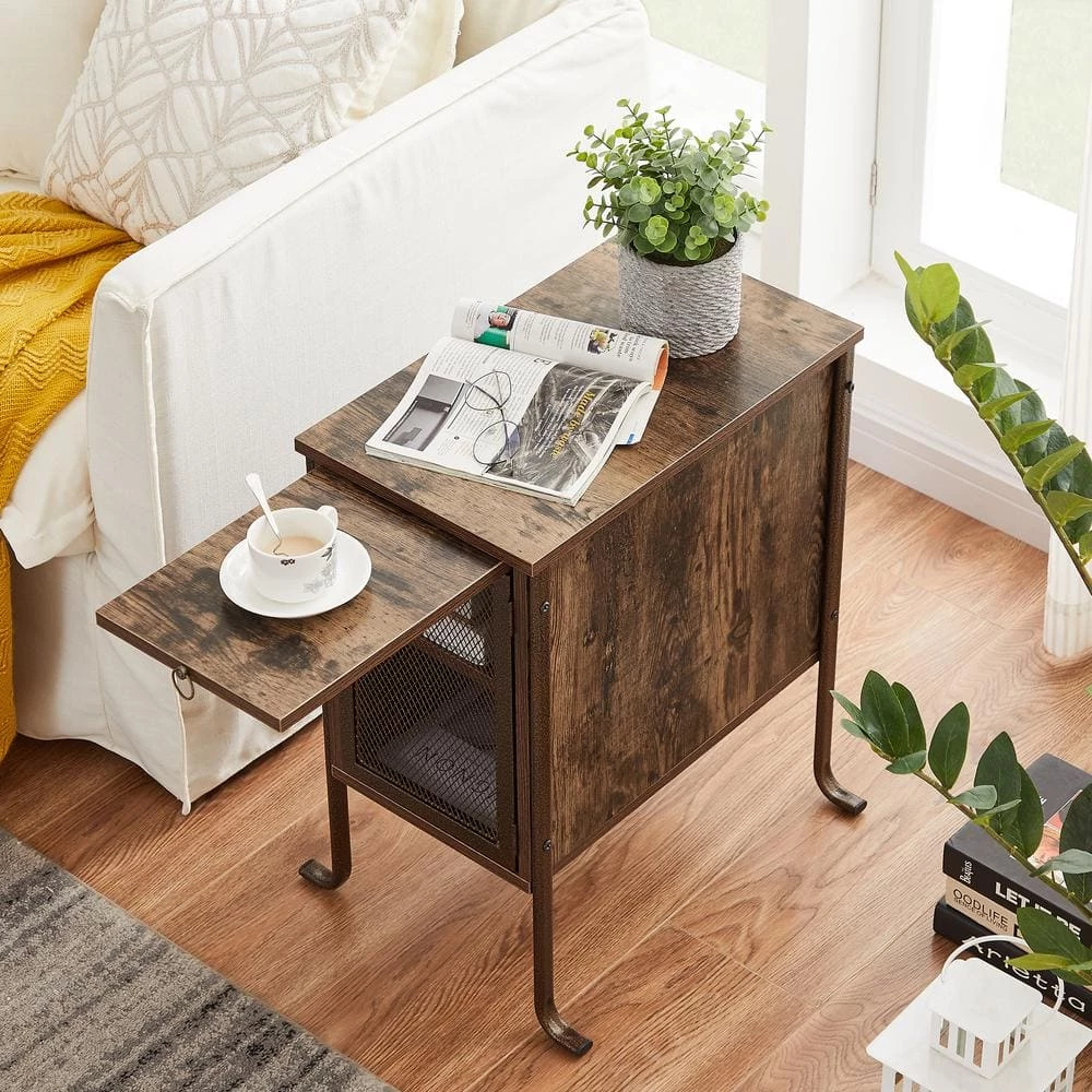 Rectangle Vintage Nightstand End/Side Table with Storage Box, STable Frame, Brown, 23.6 H x19.6 D x 11.8 W by VECELO 7 Rectangle Vintage Nightstand End/Side Table with Storage Box, STable Frame, Brown, 23.6 H x19.6 D x 11.8 W by VECELO - Image 6