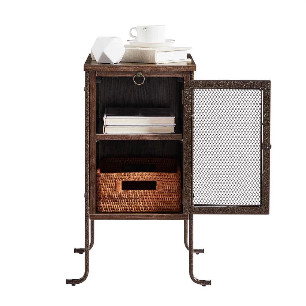 Rectangle Vintage Nightstand End/Side Table with Storage Box, STable Frame, Brown, 23.6 H x19.6 D x 11.8 W by VECELO 10 Rectangle Vintage Nightstand End/Side Table with Storage Box, STable Frame, Brown, 23.6 H x19.6 D x 11.8 W by VECELO - Image 9