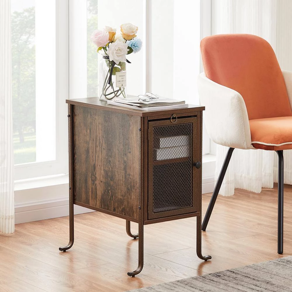 Rectangle Vintage Nightstand End/Side Table with Storage Box, STable Frame, Brown, 23.6 H x19.6 D x 11.8 W by VECELO 3 Rectangle Vintage Nightstand End/Side Table with Storage Box, STable Frame, Brown, 23.6 H x19.6 D x 11.8 W by VECELO - Image 2