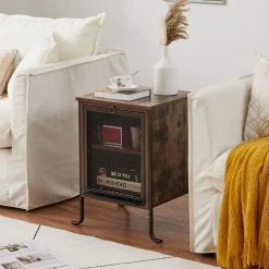 Rectangle Vintage Nightstand End/Side Table with Storage Box, STable Frame, Brown, 23.6 H x15.7 D x 15.7 W by VECELO 15 Rectangle Vintage Nightstand End/Side Table with Storage Box, STable Frame, Brown, 23.6 H x15.7 D x 15.7 W by VECELO -Camaflexi Shop brown vecelo end side tables khd jyx nt10 brn 1f 1000