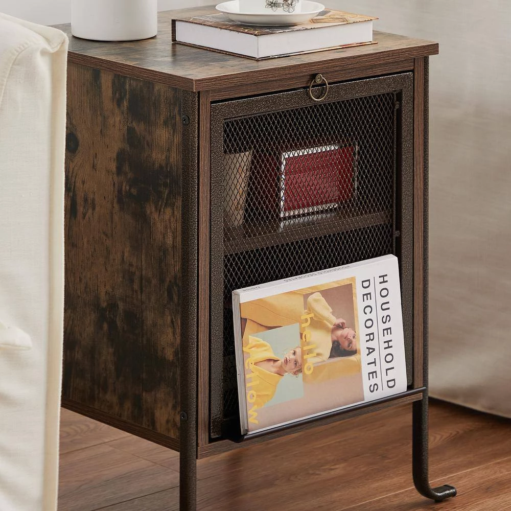 Rectangle Vintage Nightstand End/Side Table with Storage Box, STable Frame, Brown, 23.6 H x15.7 D x 15.7 W by VECELO 8 Rectangle Vintage Nightstand End/Side Table with Storage Box, STable Frame, Brown, 23.6 H x15.7 D x 15.7 W by VECELO - Image 6