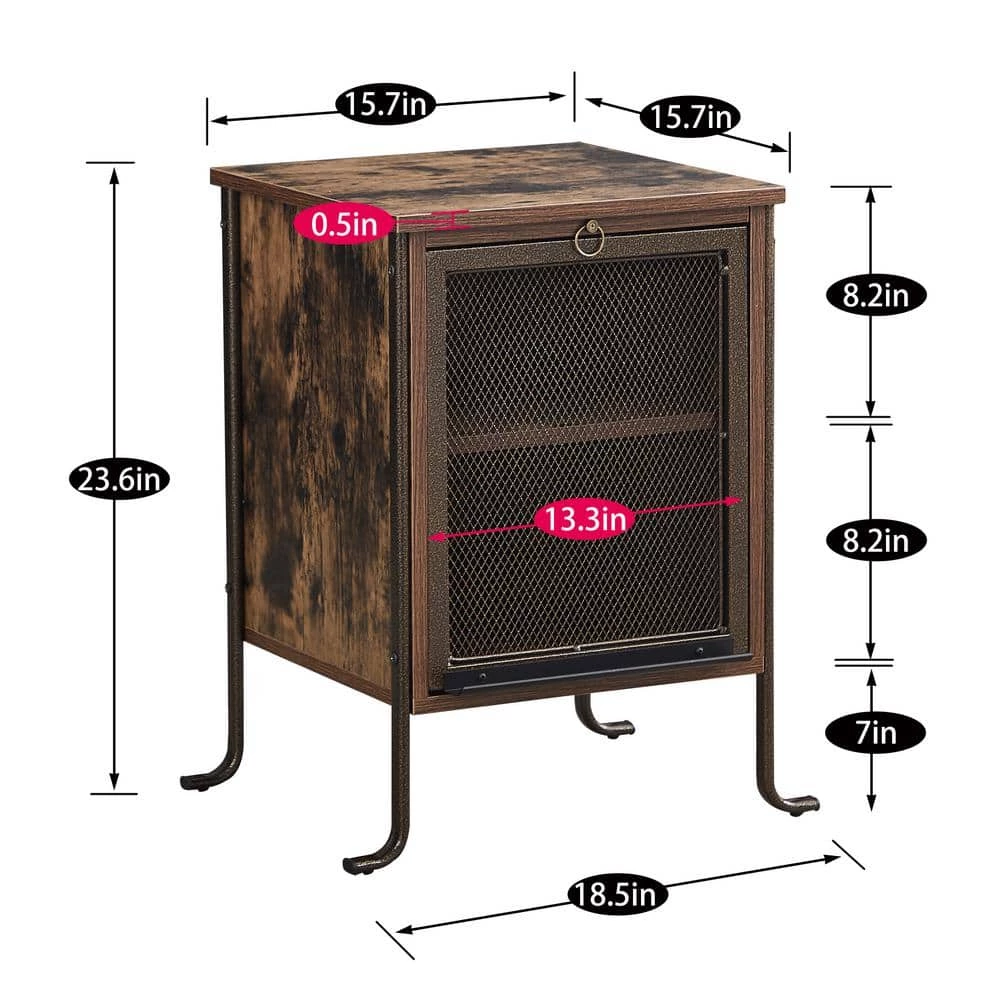 Rectangle Vintage Nightstand End/Side Table with Storage Box, STable Frame, Brown, 23.6 H x15.7 D x 15.7 W by VECELO 6 Rectangle Vintage Nightstand End/Side Table with Storage Box, STable Frame, Brown, 23.6 H x15.7 D x 15.7 W by VECELO - Image 4