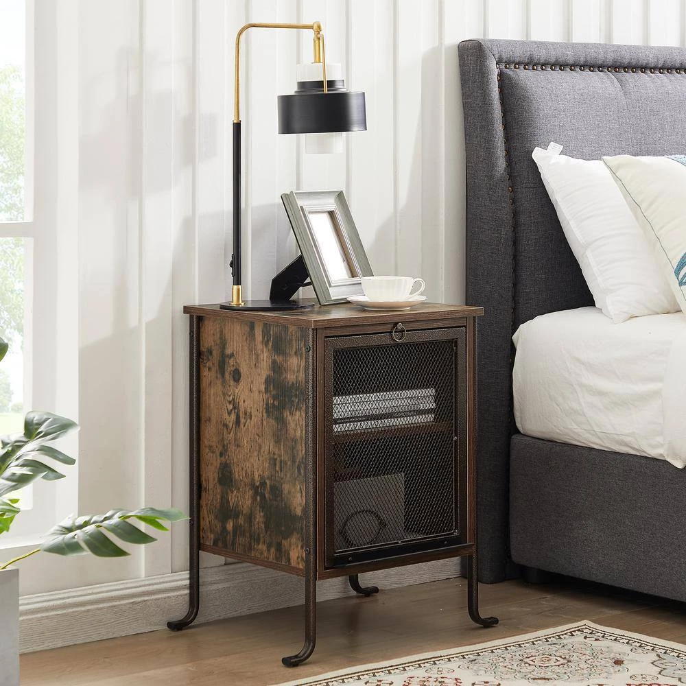 Rectangle Vintage Nightstand End/Side Table with Storage Box, STable Frame, Brown, 23.6 H x15.7 D x 15.7 W by VECELO 4 Rectangle Vintage Nightstand End/Side Table with Storage Box, STable Frame, Brown, 23.6 H x15.7 D x 15.7 W by VECELO - Image 2