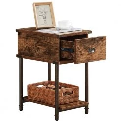 Rectangle Vintage Nightstand End/Side Table w/ Storage Drawer, STable Frame, Brown, 23.6 in. H x19.7 in. D x 11.8 in. W by VECELO -Camaflexi Shop brown vecelo end side tables khd jyx nt11 brn 1f 1000