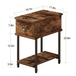 Rectangle Vintage Nightstand End/Side Table w/ Storage Drawer, STable Frame, Brown, 23.6 in. H x19.7 in. D x 11.8 in. W by VECELO -Camaflexi Shop brown vecelo end side tables khd jyx nt11 brn 4f 1000