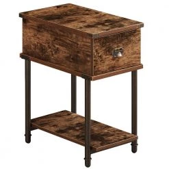 Rectangle Vintage Nightstand End/Side Table w/ Storage Drawer, STable Frame, Brown, 23.6 in. H x19.7 in. D x 11.8 in. W by VECELO