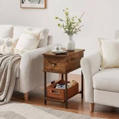 Rectangle Vintage Nightstand End/Side Table w/ Storage Drawer, STable Frame, Brown, 23.6 in. H x19.7 in. D x 11.8 in. W by VECELO -Camaflexi Shop brown vecelo end side tables khd jyx nt11 brn fa 1000