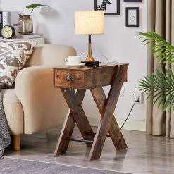 11.8 in. Rectangle Sofa Side Table with Drawer Accent Brown X-Shaped Design Nightstand for Living/Bedroom End Table by VECELO -Camaflexi Shop brown vecelo end side tables khd jyx nt14 brn 44 1000