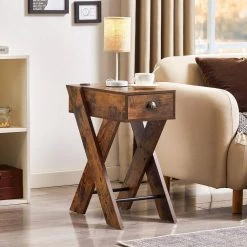 11.8 in. Rectangle Sofa Side Table with Drawer Accent Brown X-Shaped Design Nightstand for Living/Bedroom End Table by VECELO -Camaflexi Shop brown vecelo end side tables khd jyx nt14 brn 4f 1000