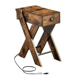 11.8 in. Rectangle Sofa Side Table with Drawer Accent Brown X-Shaped Design Nightstand for Living/Bedroom End Table by VECELO