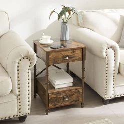 15.7 in. W Brown Nightstand 23.6 in. H with 2 Drawers for Living Room/Bedroom, X Design, Metal Frame End/Side Table by VECELO -Camaflexi Shop brown vecelo end side tables khd jyx set01 brn 1f 1000