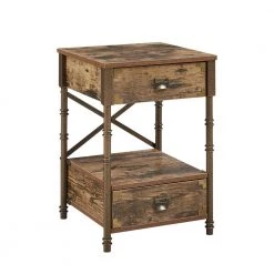 15.7 in. W Brown Nightstand 23.6 in. H with 2 Drawers for Living Room/Bedroom, X Design, Metal Frame End/Side Table by VECELO