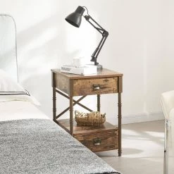 15.7 in. W Brown Nightstand 23.6 in. H with 2 Drawers for Living Room/Bedroom, X Design, Metal Frame End/Side Table by VECELO -Camaflexi Shop brown vecelo end side tables khd jyx set01 brn 66 1000