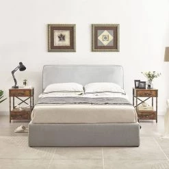 15.7 in. W Brown Nightstand 23.6 in. H with 2 Drawers for Living Room/Bedroom, X Design, Metal Frame End/Side Table by VECELO -Camaflexi Shop brown vecelo end side tables khd jyx set01 brn fa 1000