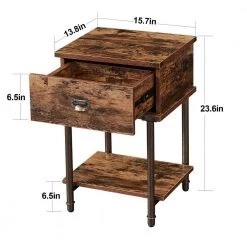 Rectangle Vintage Nightstand，13.8"W End/Side Table with Storage Drawer, 23.6"H Stable Frame, Brown，15.7"L Sofa Table by VECELO -Camaflexi Shop brown vecelo end side tables khd jyx set02 brn 1f 1000