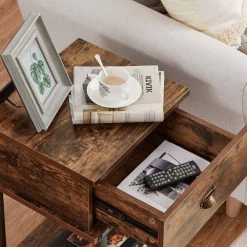 Rectangle Vintage Nightstand，13.8"W End/Side Table with Storage Drawer, 23.6"H Stable Frame, Brown，15.7"L Sofa Table by VECELO -Camaflexi Shop brown vecelo end side tables khd jyx set02 brn 31 1000