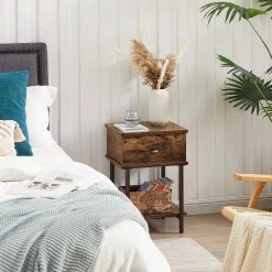 Rectangle Vintage Nightstand，13.8"W End/Side Table with Storage Drawer, 23.6"H Stable Frame, Brown，15.7"L Sofa Table by VECELO -Camaflexi Shop brown vecelo end side tables khd jyx set02 brn 44 1000