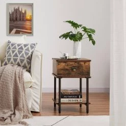 Rectangle Vintage Nightstand，13.8"W End/Side Table with Storage Drawer, 23.6"H Stable Frame, Brown，15.7"L Sofa Table by VECELO -Camaflexi Shop brown vecelo end side tables khd jyx set02 brn 4f 1000
