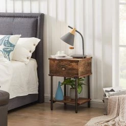 Rectangle Vintage Nightstand，13.8"W End/Side Table with Storage Drawer, 23.6"H Stable Frame, Brown，15.7"L Sofa Table by VECELO -Camaflexi Shop brown vecelo end side tables khd jyx set02 brn fa 1000