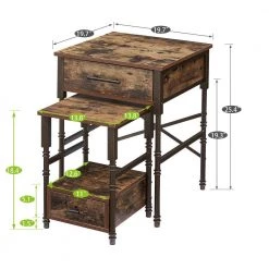 Rectangle Vintage Nightstand Set of 2,19.7"W End/Side Table with Storage Drawer, 25.4"H Stable Frame, Brown,19.7"L by VECELO 15 Rectangle Vintage Nightstand Set of 2,19.7"W End/Side Table with Storage Drawer, 25.4"H Stable Frame, Brown,19.7"L by VECELO -Camaflexi Shop brown vecelo end side tables khd jyx set03 brn a2 1f 1000