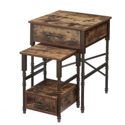 Rectangle Vintage Nightstand Set of 2,19.7"W End/Side Table with Storage Drawer, 25.4"H Stable Frame, Brown,19.7"L by VECELO