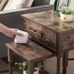 Rectangle Vintage Nightstand Set of 2,19.7"W End/Side Table with Storage Drawer, 25.4"H Stable Frame, Brown,19.7"L by VECELO 17 Rectangle Vintage Nightstand Set of 2,19.7"W End/Side Table with Storage Drawer, 25.4"H Stable Frame, Brown,19.7"L by VECELO -Camaflexi Shop brown vecelo end side tables khd jyx set03 brn a2 fa 1000