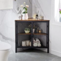 Brown 3-Tiers Corner Shelf Metal Frame Shelves Storage Organizer Ventilation Protection Door 20 in. x 20 in. x 27.6 in. by VECELO -Camaflexi Shop brown vecelo end side tables khd xf cs01 brn 66 1000