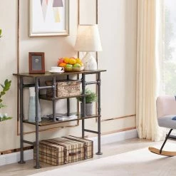 Console Sofa Side Table, 11.8"W Narrow Sideboard with Open Rectangle Shelf, For Entryway, Living Room. Brown，31.4"H by VECELO -Camaflexi Shop brown vecelo end side tables khd xf cst02 brn c3 1000