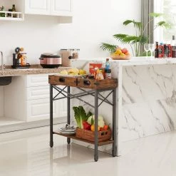 Console Sofa Table with 2 Removable Trays, 11.8"W Narrow Sideboard with Open Rectangle Shelf, Entryway, Brown, 28.9"H by VECELO -Camaflexi Shop brown vecelo end side tables khd xf cst03 brn c3 1000