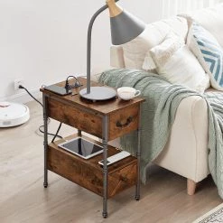 Side Table with USB Ports, Brown Side Table with Rectangle Box, Nightstand with Charging Station19.6"D x 23.6"H x 11.8"W by VECELO -Camaflexi Shop brown vecelo end side tables khd xf nt13 brn 31 1000