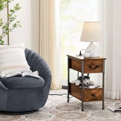 Side Table with USB Ports, Brown Side Table with Rectangle Box, Nightstand with Charging Station19.6"D x 23.6"H x 11.8"W by VECELO -Camaflexi Shop brown vecelo end side tables khd xf nt13 brn 44 1000